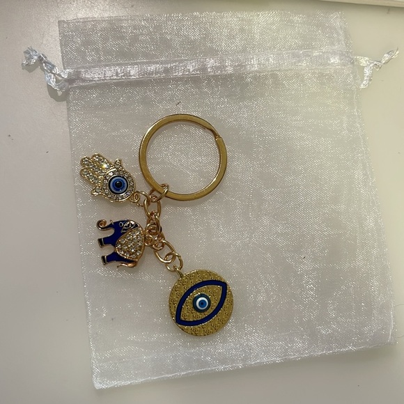 Gold and Blue Evil Eye Keychain - Picture 2 of 3